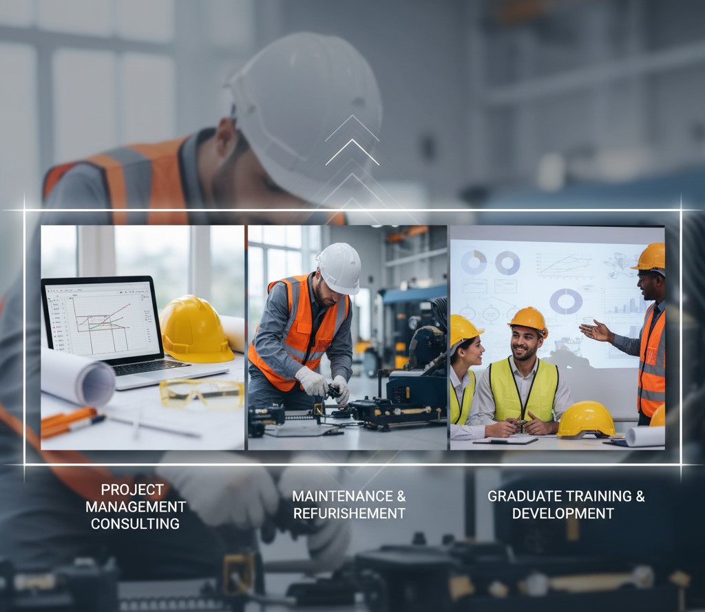 Construction plans and hard hat on a desk